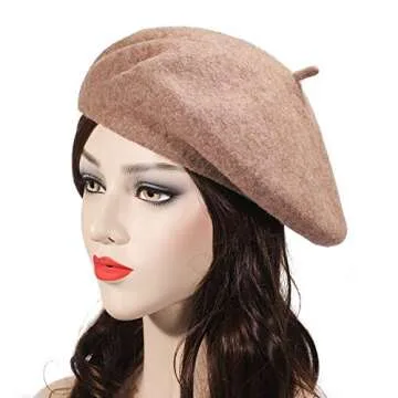 ZLYC Wool French Beret Hat Solid Color Beret Cap for Women Girls (Coffee)
