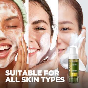 DERMALOGY by NEOGENLAB NEOGEN Real Fresh Foam Cleanser, Green Tea 5.6 Fl Oz (160g) - Soothing & Hydrating Gentle Cleansing Foam with Real Green Tea, Clean Beauty - Korean Skin Care