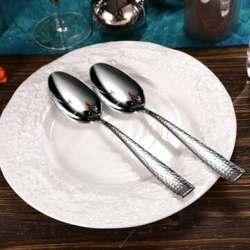 KEAWELL Premium Louis Hammered Serving Spoons, 18/10 Stainless Steel, Fine Spoon Set with Squared Ed...