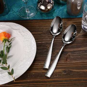 KEAWELL Premium Louis Hammered Serving Spoons, 18/10 Stainless Steel, Fine Spoon Set with Squared Edge, Dishwasher Safe, Silver Serving utensils (Serving Spoons, Set of 2)