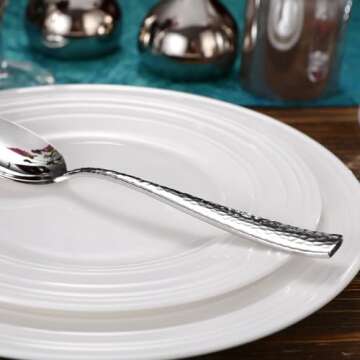 KEAWELL Premium Louis Hammered Serving Spoons, 18/10 Stainless Steel, Fine Spoon Set with Squared Edge, Dishwasher Safe, Silver Serving utensils (Serving Spoons, Set of 2)