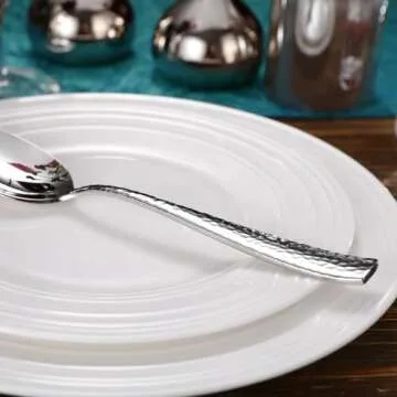 KEAWELL Premium Louis Hammered Serving Spoons, 18/10 Stainless Steel, Fine Spoon Set with Squared Edge, Dishwasher Safe, Silver Serving utensils (Serving Spoons, Set of 2)