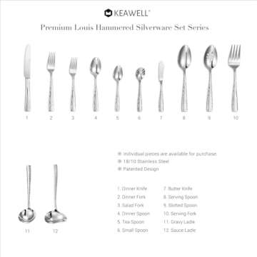 KEAWELL Premium Louis Hammered Serving Spoons, 18/10 Stainless Steel, Fine Spoon Set with Squared Edge, Dishwasher Safe, Silver Serving utensils (Serving Spoons, Set of 2)