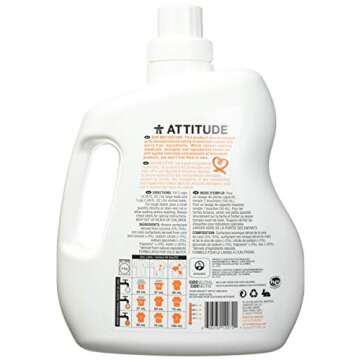ATTITUDE Liquid Laundry Detergent, EWG Verified Laundry Soap, 36 Loads, HE Compatible, Vegan, Plant Based Products, Cruelty-Free, Citrus Zest, 60.8 Fl Oz