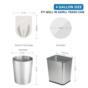 4 Gallon Small Bathroom Trash-Bag Kitchen-Garbage-Bags - Clear Unscented 180 Counts Plastic Mini Str...