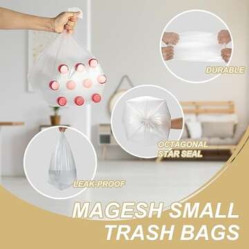 4 Gallon Small Bathroom Trash-Bag Kitchen-Garbage-Bags - Clear Unscented 180 Counts Plastic Mini Strong Little Office Car Restroom Tiny Waste Basket Can Acqkunlo