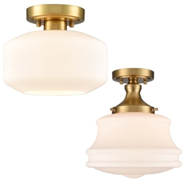 JEENKAE Modern Gold Milk Glass Ceiling Light Fixture
