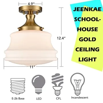 JEENKAE Modern Gold Milk Glass Ceiling Light Fixture