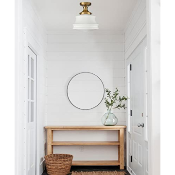 JEENKAE Modern Gold Milk Glass Ceiling Light Fixture