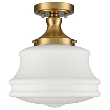 JEENKAE Modern Gold Milk Glass Ceiling Light Fixture