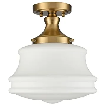 JEENKAE Modern Gold Milk Glass Ceiling Light Fixture
