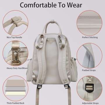 Hap Tim Diaper Bag Backpack, Leather Baby Diaper Bag with Changing Pad,19 Pockets, 2 Clear Makeup Bags, 2 Stroller Clips, Baby Registry Search, Cream White(K2252-CM)