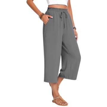 Anyhold Women's Capri Pants - High Waisted Wide Leg Trousers