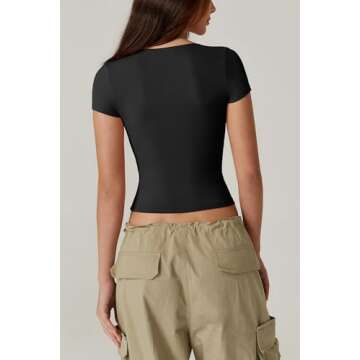 QINSEN T Shirts for Women Sweetheart Neckline Short Sleeve Basic Tops Seamed Cup Summer Y2K Crop Top...