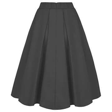 Tandisk Women's Vintage A-line Printed Pleated Flared Midi Skirts with Pockets (Grey, M)