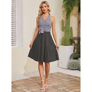 Tandisk Vintage A-line Midi Skirt with Pockets - Grey