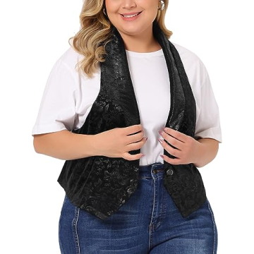 Agnes Orinda Plus Size Women's Vintage Jacquard Vest Jacket with Button Down Design