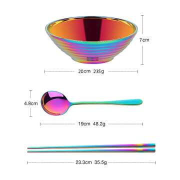 Ramen Noodle Soup Bowl,2 Sets Double Layer 18/8 Stainless Steel Bowl(8 inch), with Matching Spoon an...