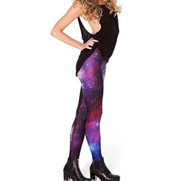 Idingding Womens Galaxy Star Printed High Waist Leggings Pants, Purple, XL