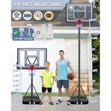 WIN.MAX Adjustable Basketball Hoop 3.8-10ft Height 44" Backboard