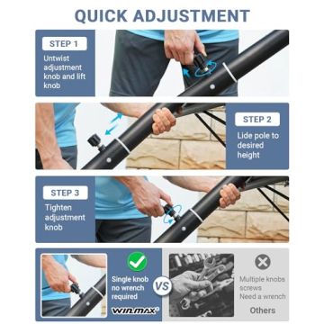 WIN.MAX Adjustable Basketball Hoop 3.8-10ft Height 44" Backboard