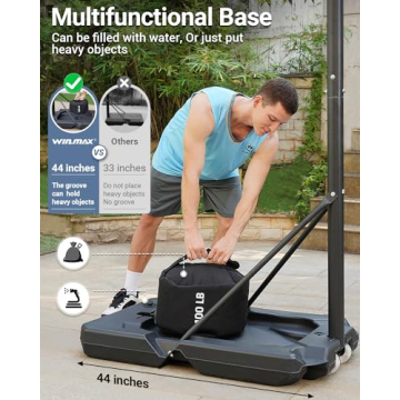 WIN.MAX Adjustable Basketball Hoop 3.8-10ft Height 44" Backboard