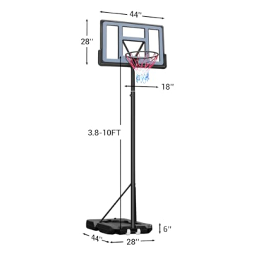 WIN.MAX Adjustable Basketball Hoop 3.8-10ft Height 44" Backboard