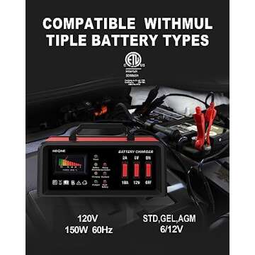 NOONE 2A/10A Car Battery Charger, 6V/12V Battery Charger Automotive, Motorcycle Trickle Charger, Desulfator Float Charger and for AGM, EFB, STD,Lead Acid Batteries