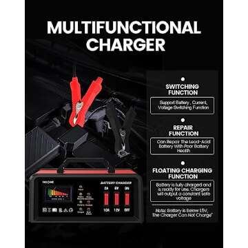 NOONE 2A/10A Car Battery Charger, 6V/12V Battery Charger Automotive, Motorcycle Trickle Charger, Desulfator Float Charger and for AGM, EFB, STD,Lead Acid Batteries