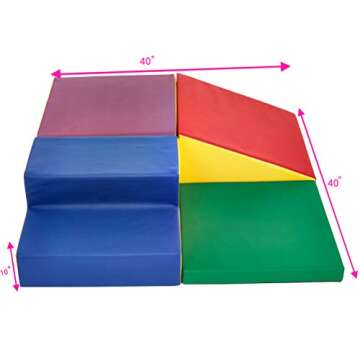 Amazon Basics Kids Soft Play Corner Climber, 4-Piece, 40 x 40 x 10 inches, Red, Green, Blue, Yellow