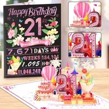 Stunning 21st Birthday Pop Up Card for Celebrations