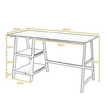 Trestle Desk with 2 Shelves, soges Home Office Storage Desk with Hutch, 55 inches Computer Desk Workstation, Student Desk Wooden School Desk, Black