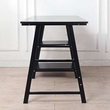 Trestle Desk with 2 Shelves, soges Home Office Storage Desk with Hutch, 55 inches Computer Desk Workstation, Student Desk Wooden School Desk, Black