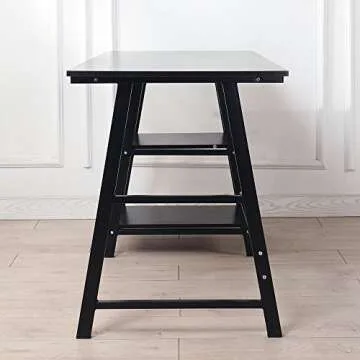 Trestle Desk with 2 Shelves, soges Home Office Storage Desk with Hutch, 55 inches Computer Desk Workstation, Student Desk Wooden School Desk, Black