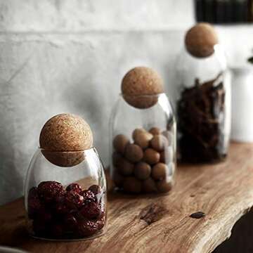 MOLADRI 1200ML/40Oz Clear Glass Storage Cute Canister Holder Ball Wood Cork Top, Modern Decorative C...