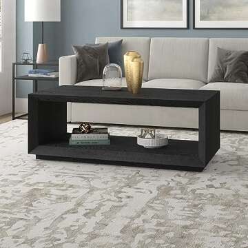 Henn&Hart 48" Wide Rectangular Coffee Table in Black, for Home, Living Room, Bedroom, Entertainment ...