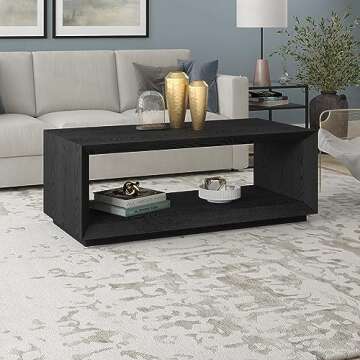 Henn&Hart 48" Wide Rectangular Coffee Table in Black, for Home, Living Room, Bedroom, Entertainment Room, Office
