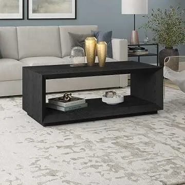 Henn&Hart 48" Wide Rectangular Coffee Table in Black, for Home, Living Room, Bedroom, Entertainment Room, Office