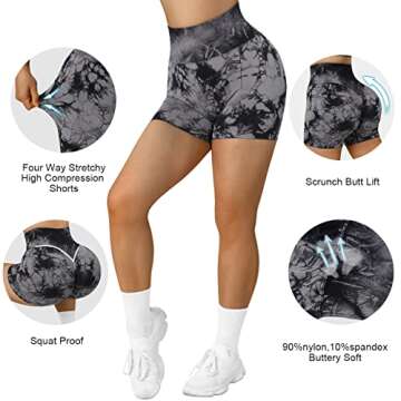 MOSHENGQI Women Booty Workout Shorts High Waisted Gym Yoga Seamless Shorts（L,3" Black Tie Dye