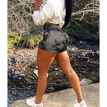 MOSHENGQI Women Booty Workout Shorts High Waisted Gym Yoga Seamless Shorts（L,3" Black Tie Dye