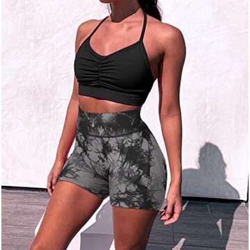 MOSHENGQI Women Booty Workout Shorts High Waisted Gym Yoga Seamless Shorts（L,3" Black Tie Dye