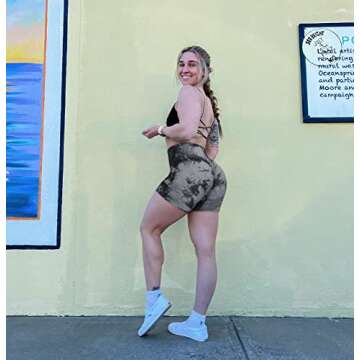 MOSHENGQI Women Booty Workout Shorts High Waisted Gym Yoga Seamless Shorts（L,3" Black Tie Dye