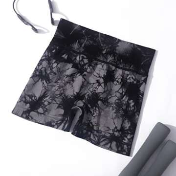 MOSHENGQI Women Booty Workout Shorts High Waisted Gym Yoga Seamless Shorts（L,3" Black Tie Dye