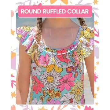 Angel season Girls One Piece Swimsuits Toddler Bathing Suit Little Kids Cute Swimwear Quick Dry Ruffle Sunflower Size 5t 6t