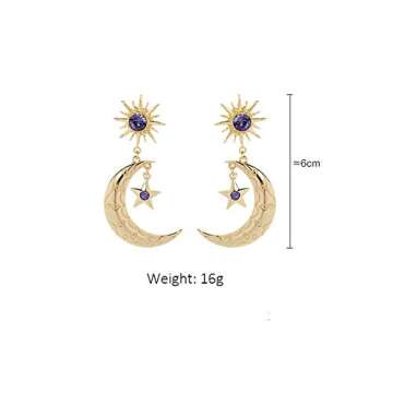 Celestial Sun Star Moon Dangle Earrings for Women