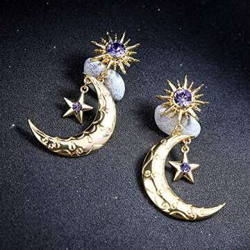 Sun Star Moon Drop Dangle Earrings - Celestial Elegance