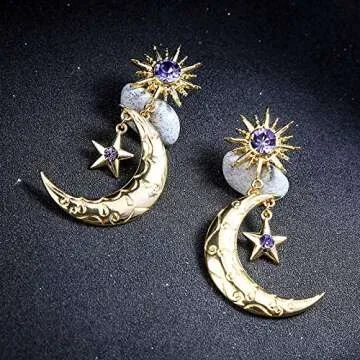 Sun Star Moon Drop Dangle Earrings - Celestial Elegance