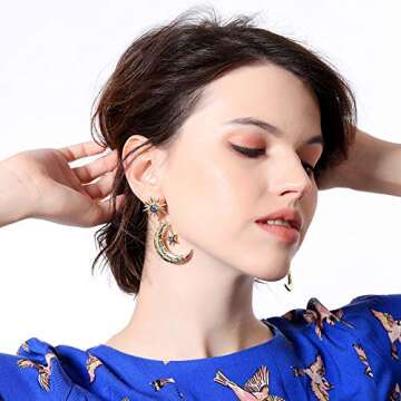 Sun Star Moon Drop Dangle Earrings - Celestial Elegance