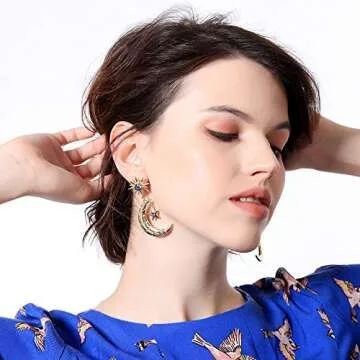 Sun Star Moon Drop Dangle Earrings - Celestial Elegance