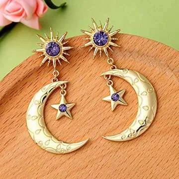 Sun Star Moon Drop Dangle Earrings - Celestial Elegance